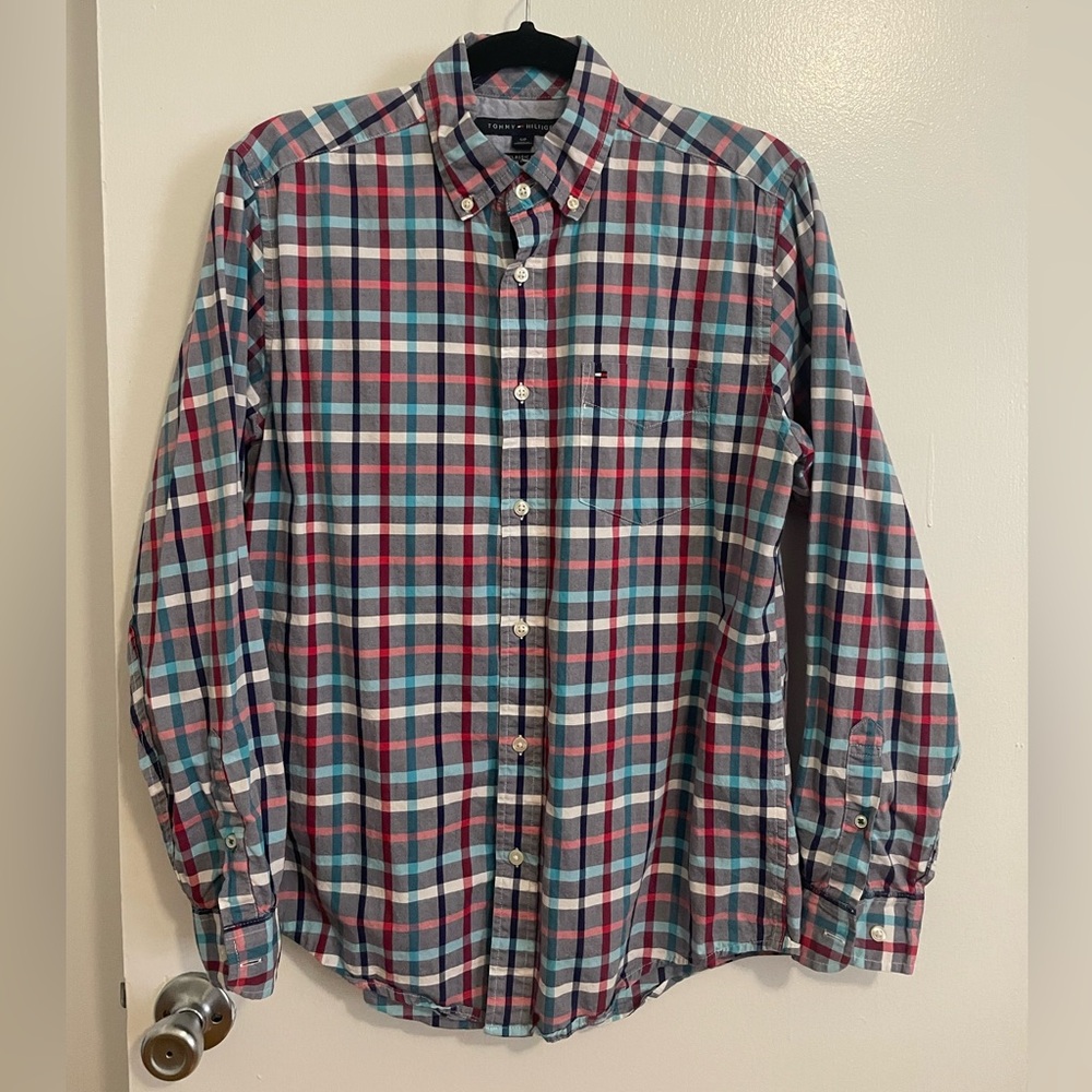 Tommy Hilfiger long sleeve button down shirt.